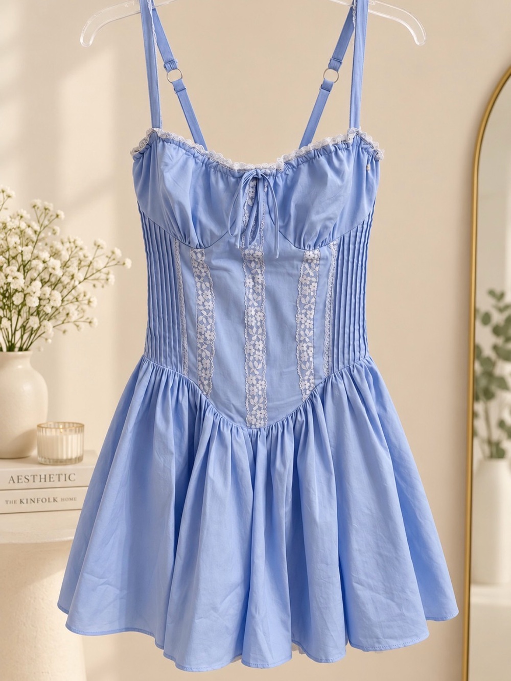 Windsor Periwinkle blue lace trim Corset Mini Dress sz XL